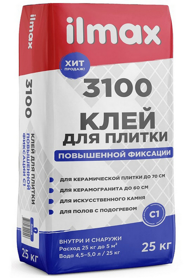 Клей для плитки повышенной фиксации ilmax 3100, 25 кг